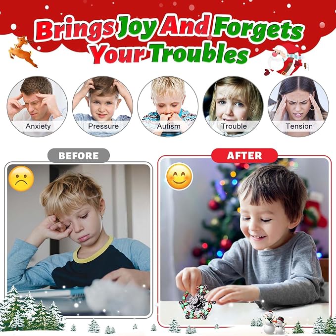 Gokeey Christmas Fidget Toys Transformable Fidget Spinners for Kids and Adults, Stress Relief Sensory Toys for Boys and Girls Fingertip Gyros for ADHD Autism for Kids Birthday Gifts