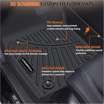 All Weather Car Floor Mats for Ford F250 F350 F450 2012-2016 Super Duty Crew Cab Without Manual Transfer Case Shifter, TPE Rubber Floor Liners Anti-Slip Automotive Mats for F250 F350 Accessories