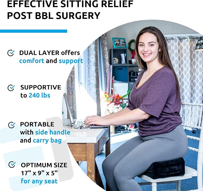 BBL Pillow After Surgery for Sitting - Brazilian Butt Lift Cushion for Driving & Home, Ergonomic Butt Shaped Pillow for Post-Op Recovery Pain Relief Support, BBL Must Haves (Pack of 2)
