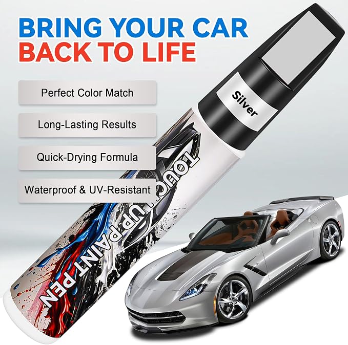 Touch Up Paint for Cars, Silver Car Paint Touch Up Pen, Car Paint Scratch Repair, Auto Paint Repair Pen, Professional Seamless Coverage, Color Accurate, Long lasting Adhension, Fast Drying