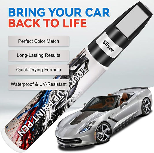Touch Up Paint for Cars, Silver Car Paint Touch Up Pen, Car Paint Scratch Repair, Auto Paint Repair Pen, Professional Seamless Coverage, Color Accurate, Long lasting Adhension, Fast Drying