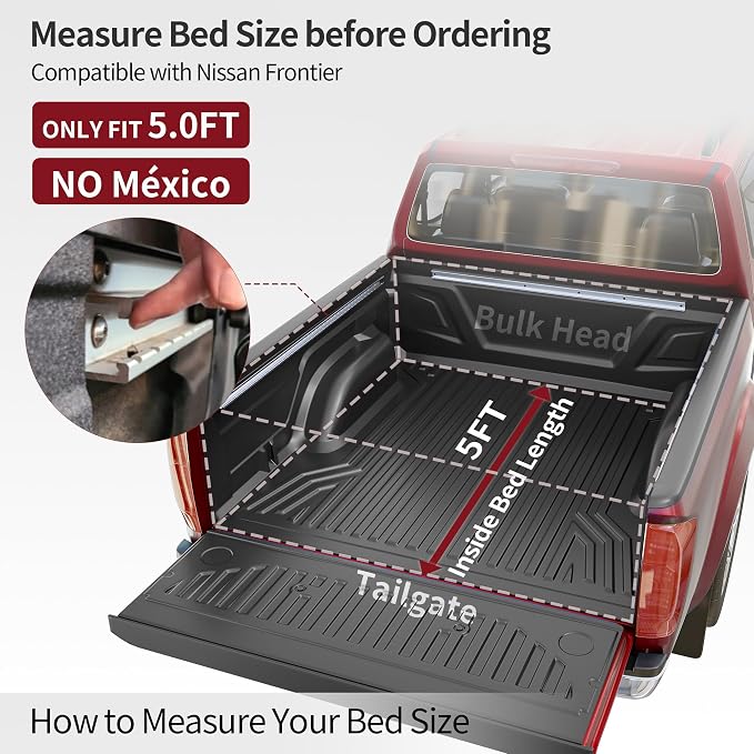 oEdRo Soft Tri-Fold Truck Bed Tonneau Cover Compatible with 2005-2026 Nissan Frontier(NOT for México) 5 Feet Bed