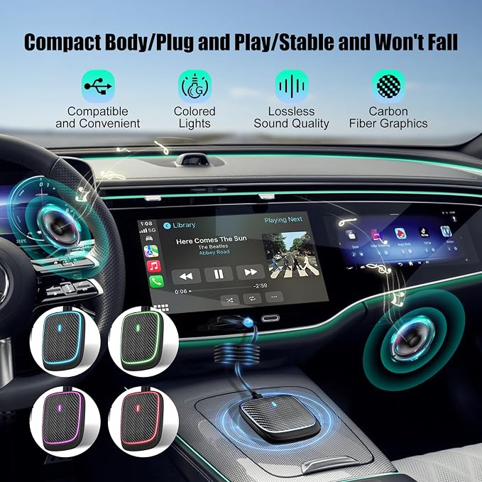 Wireless CarPlay Adapter for iPhone,Convert Wired to Apple Car Play Wireless Adapter, Plug and Play, with 60CM Extension Cable USB & Type-C, Connection Stable No Delay