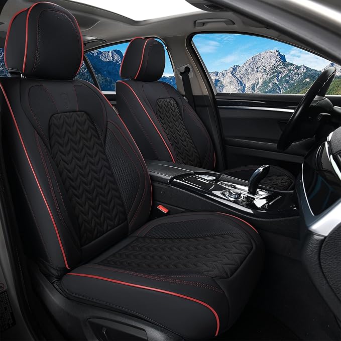 Coverado Front Seat Cover, Car Seat Cover Winter, 2PCS Car Seat Protector, Seat Covers for Cars, Breathable Faux Leather Car Seat Cushion, Car Seat Protector, Black Car Seat Covers fit Most Vehicles