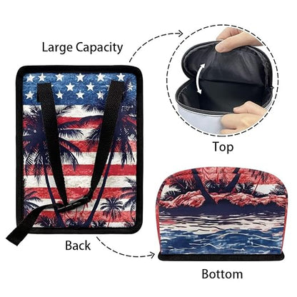 Talayituse American Flag Palm Tree Print Car Trash Can Portable Auto Garbage Bin Multifunctional Vehicle Interior Accessories with Adjustable Straps 4th of July Decor Universal Fit Truck SUV Sedan