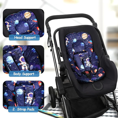 SWESEN Infant Car Seat Insert with 2 Strap Pads, Super Soft Carseat Head and Body Support for Baby Boys and Girls, Reversible Newborn Car Seat Insert Cushion for Strollers, Bouncers, Space