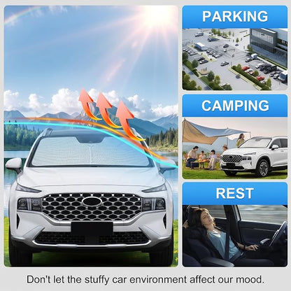Custom Fit Windshield Sun Shade for Hyundai Santa Fe 2019-2023 | Custom Fit Windshield Cover, Blocks UV Rays, Double-Layer Heat Shield, Durable Frame, Easy Fold & Storage