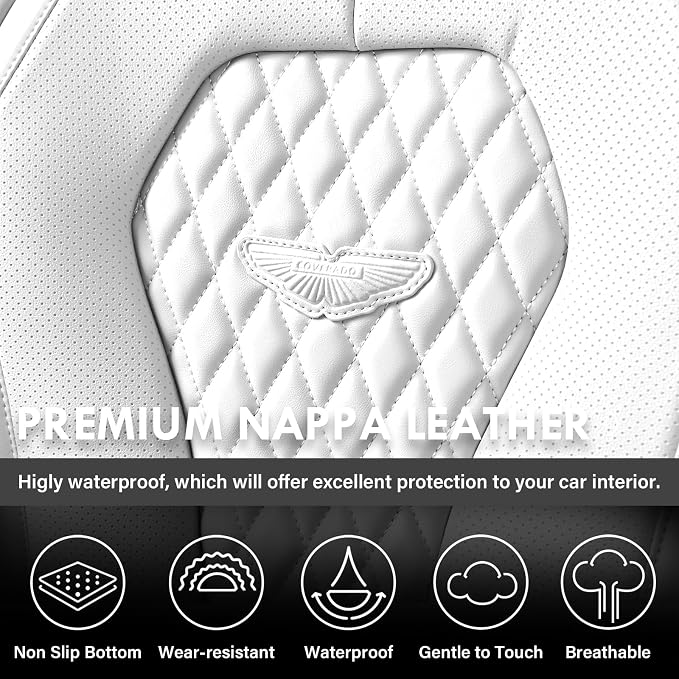 Coverado Seat Covers 2 Pack, Car Seat Covers Front Seats, White Car Seat Cover, Waterproof Car Seat Covers, Car Seat Cushion, Front Leather Seat Protector Fit for Most Cars