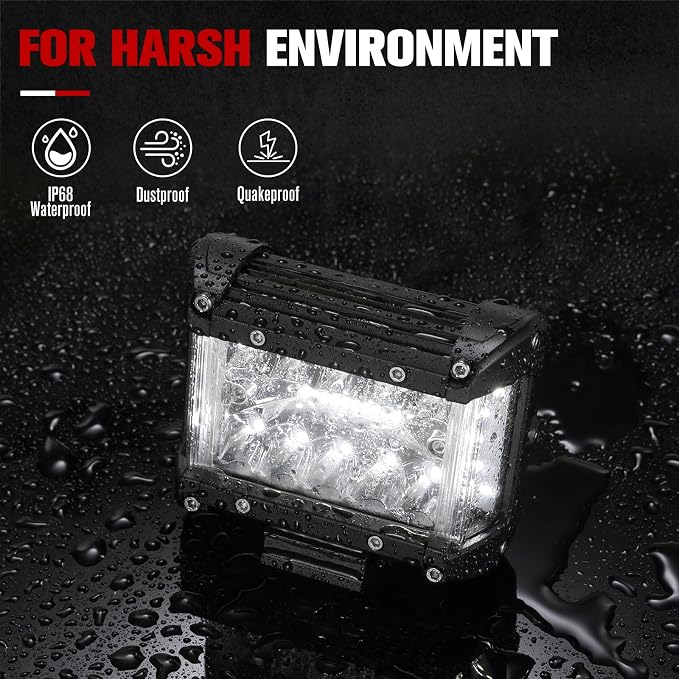 FIERYRED Side Shooter LED Pods 4 Inch Spot Flood Combo LED Light Bar,60W 8000LM Work Lights Off Road Driving Fog Bumper Vehicle Headlights for ATV UTV Truck Boat,IP68,(2pcs)