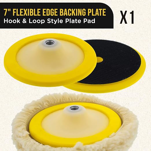 Dura-Gold 3 Pack of 8 100% Wool Hook & Loop Grip Buffing Pads with a 7" Flexible Edge Backing Plate - Compound Cutting, Polishing - Fits Auto Car Detailing Polisher Sanders - Paint, Boat