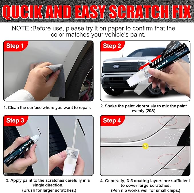Car Touch Up Paint(Iconic Silver Metallic(JS)) for Ford, Car Paint Scratch Repair Kit, Quick & Easy Solution to Repair, 2 in 1 Scratch Remover Pen with 2PCS Disposable Micro Applicators