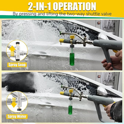 JOEJET Pressure Washer Gun with Mini Foam Cannon Dual Connector, Dual-Purpose Switch Spray Gun with 5 Power Washer Nozzle Tips, Dual Wand Foam Cannon, 1/4” Quick Connector
