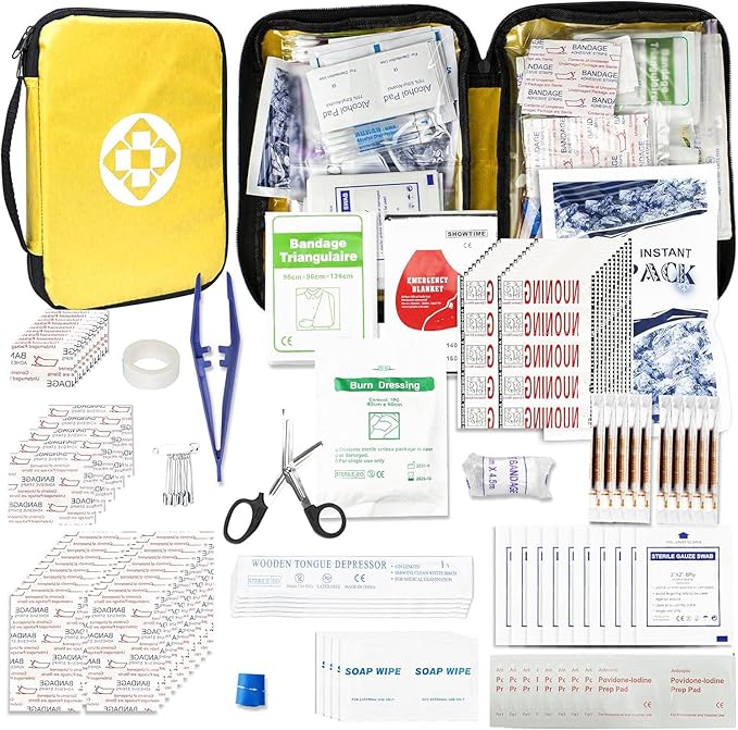 300Piece Small First Aid Kit Refill Supplies for Travel Mini Caming Emergency First Aid Kits Hiking Survival Essential Kit for Outdoor Adventure, Yellow 1st Aid