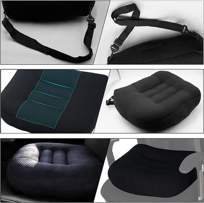 Universal Booster Seat Cushion with Adjustable Height, Breathable Mesh Portable Design with Straps, Improve Vision Improve Sitting Posture Stress Relief Driving Office Family Outdoor - Black