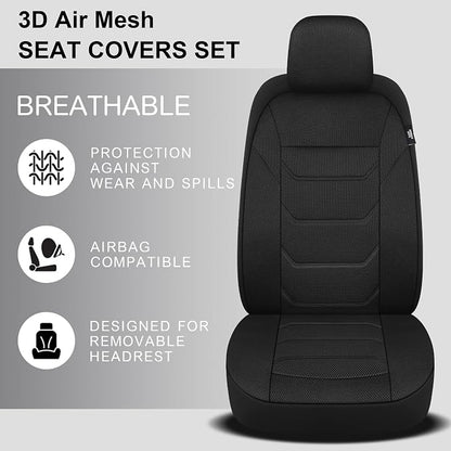 Pariiaotin 3D Air Mesh Car Seat Covers Front Sets Washable and Breathable Premium Cloth Automotive Vehicle Seat Covers for Cars Interior, Universal Fit for Most Cars, Sedan, Truck, SUV(Black)