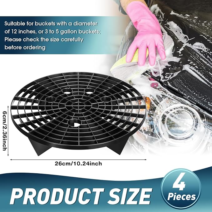 Tallew Car Wash Bucket Insert Grit Traps for Car Washing Detailing Kit Accessories Cleaning Tool Fits 12 Inch Diameter Bucket or 3-5 Gallon(Black,4 Pieces)