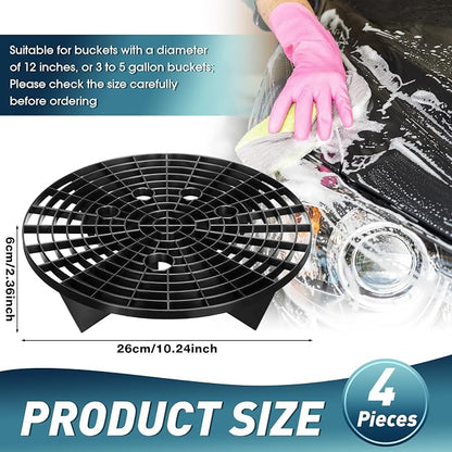 Tallew Car Wash Bucket Insert Grit Traps for Car Washing Detailing Kit Accessories Cleaning Tool Fits 12 Inch Diameter Bucket or 3-5 Gallon(Black,4 Pieces)