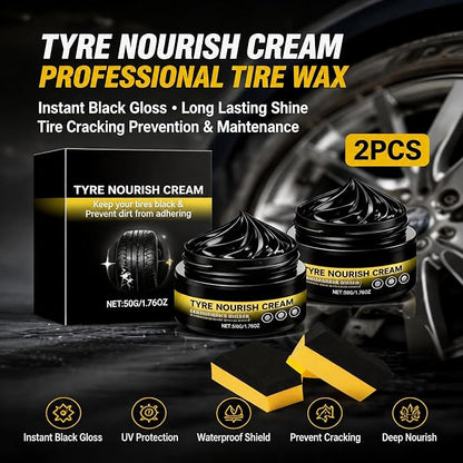 Tyre Nourish Cream, Professional Car Tire Wax for Instant Black Gloss and Long Lasting Shine, UV Protection and Waterproof Refurbish Coating for Tire Cracking Prevention and Maintenance (2PCS)