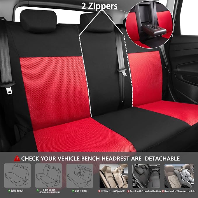 CAR PASS Rainbow Universal Fit 3D Air Mesh Car Seat Cover with 5mm Composite Sponge Inside,Airbag Compatible (Black Red)