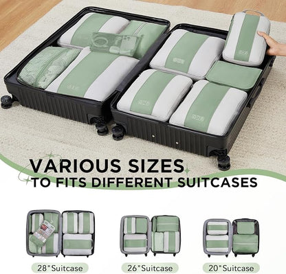 OlarHike 10-Pack Compression Packing Cubes for Travel Essentials,Compressible Expandable Packing Cubes for Suitcase,Luggage Garment Bags for Travel,Handy Helper for Organizing Clothes(Matcha Green)