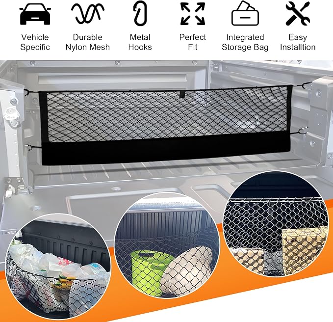 Envelope Style Truck Cargo Net for Honda Ridgeline 2017-2024 2025 Accessories, Heavy Duty Carabiners Highly Elastic Truck Bed Mesh Cargo Net