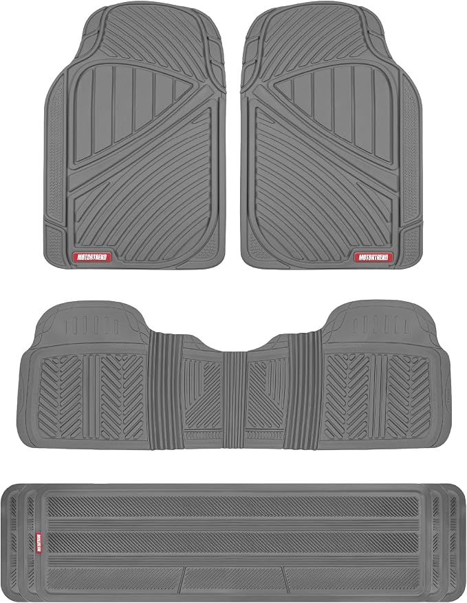 Motor Trend 3-Row Heavy Duty Rubber Floor Mats & Liners for Car SUV Van, Front 2nd & 3rd Row Durable Polymerized Latex Full Interior Protection, Extra-High Ridgeline Design, Gray