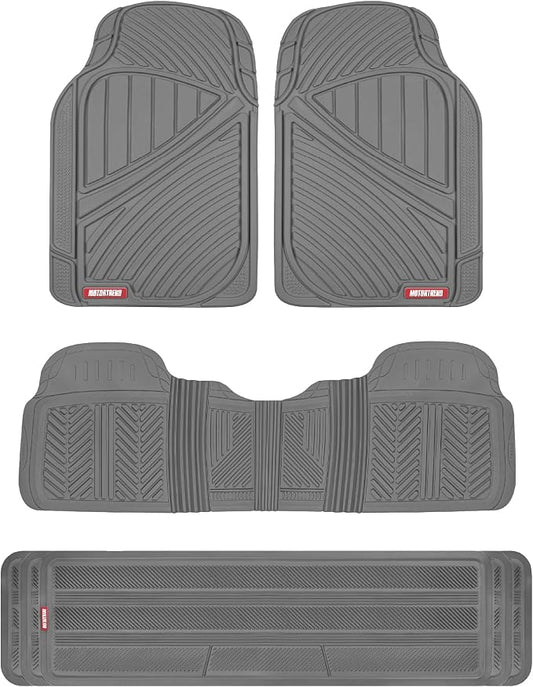 Motor Trend 3-Row Heavy Duty Rubber Floor Mats & Liners for Car SUV Van, Front 2nd & 3rd Row Durable Polymerized Latex Full Interior Protection, Extra-High Ridgeline Design, Gray