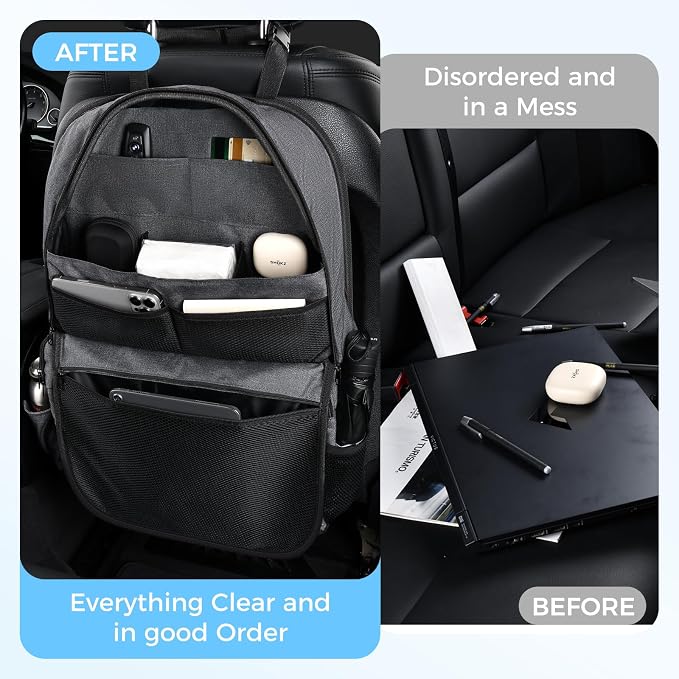 Coverado Backseat Car Organizer 2 Packs, Heavy-Duty Durable Dual-Way Use Car Back Seat Organizer Waterproof with Multi Pockets, Zipper Closure Design, Protect Valuables from Spills, Keeps Car Tidy