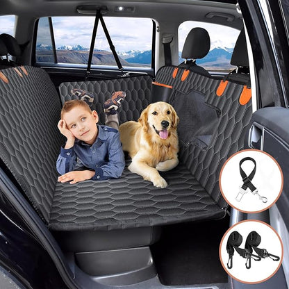 Chumajor Back Seat Extender for Dogs-Supports 400lb,Waterproof Dog Car Seat Cover Hard Bottom-Detachable,600D Heavy Duty Scratch Proof Nonslip Soft,Dog Hammock for Car,SUVs