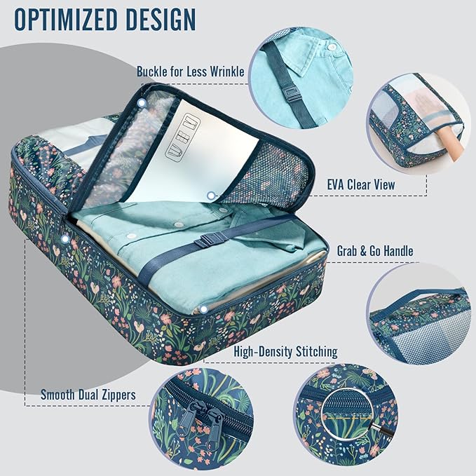 Veken 10 Set Packing Cubes for Travel Essentials,Anti-Wrinkle Buckled Suitcase Organizer for Shoe & Toiletry Bag,Carry On Luggage Bag with 99+ Count Mesh Holes for Airplane & College Dorm Accessories