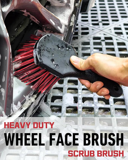 oesee 8PCS Wheel Cleaning Kit with Microfiber Brush & Rubber Grip Tire Brush, Twist Loop Drying Towel, Detailing Brush, Applicator for Car Rim and Tire Care