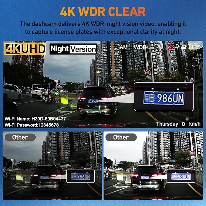 Dash Cam for Cars, 4K 2160P Front Car Camera | Built-in G-Sensor, 5GHz WiFi, iOS/Android Mobile App, 24H Parking Mode, Loop Recording, WDR, Night Vision