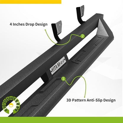 Running Boards Compatible with 2009-2018 Dodge Ram 1500 Crew Cab, 2019-2024 1500 Classic, 2010-2026 2500/3500, Drop Side Steps Carbon Steel Nerf Bars (Excl. New Body Style)