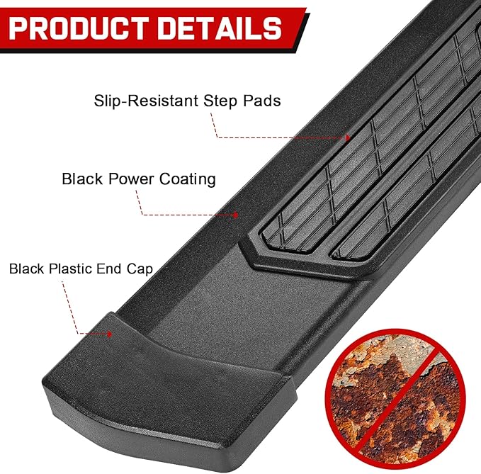 COMNOVA 6 Inch Running Boards Compatible with 2015-2026 Ford F150 Super Duty Crew Cabr Super Crew Cab. Carbon Steel Step Bars with Non-Slip Plastic Pads.