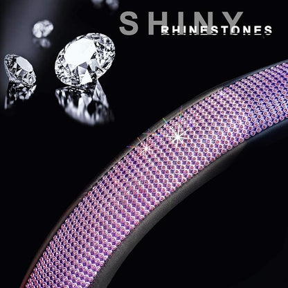 ChuLian New Diamond Leather Steering Wheel Cover with Bling Bling Crystal Rhinestones, Universal Fit 15 Inch Car Wheel Protector for Women Girls Purple Diamond