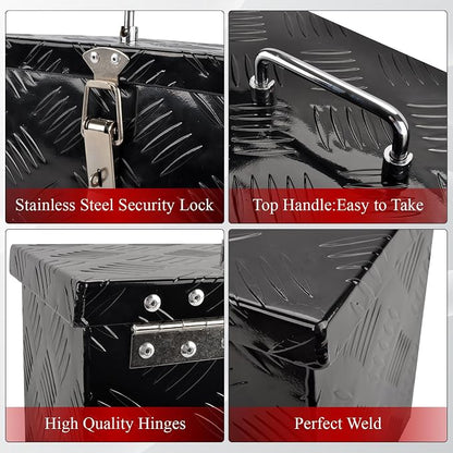 16''Inch Aluminum Truck Tool Box Truck Bed Toolbox Truck Trailer Chest Box Trailer Underbody Storage Organizer Waterproof Square Storage Organizer w/Lock & Keys Black(‎16" Lx7.5 Wx10 H)