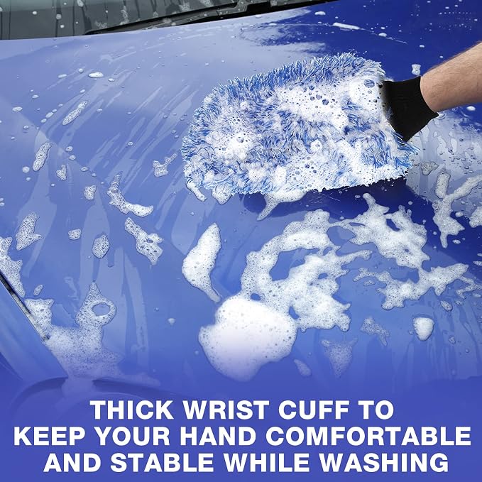 Riakrum 12 Pcs Microfiber Car Wash Mitts, Scratch Free Ultra Absorbent Car Sponge Glove Cleaner Wash Mitts for Car Wheel Trucks Home Cleaning (Black and White,Blue and White)