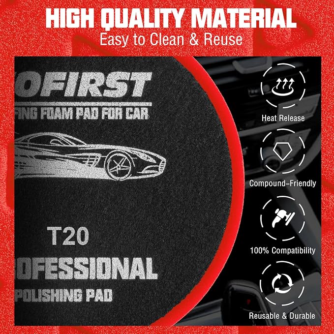 6.5 Inch Buffing Pads, 3Pcs Red Polishing Pad for 6 Inch 150mm Backing Plate - High-Density Buffing Sponge Pads for Car Buffer Boat Polisher Compounding, Polishing & Waxing