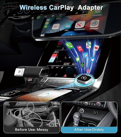 CarPlay Wireless Adapter, Compatible with CarPlay+Android Auto, Plug-and-Play, Mini Wireless CarPlay Adapter,Compatible with Apple iOS 10+ and Wired CarPlay Vehicles Manufactured After 2016.