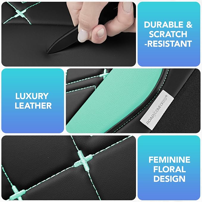 Road Comforts Seat Covers, Premium Leather Car Seat Covers Full Set for Women Girls,Airbag Compatible, Automotive Seat Covers Universal Fit Most Cars,Vans,Truck,SUV