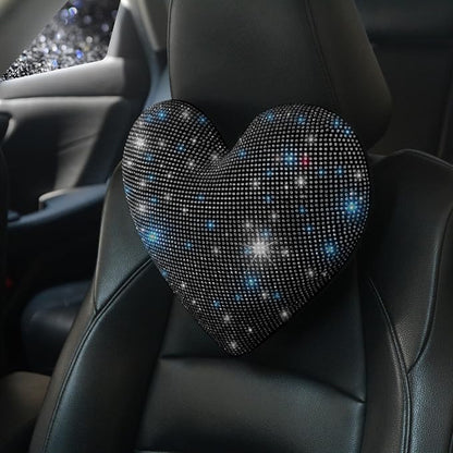 Car Headrest Neck Pillows Rhinestone Automobile Headrest Cover Car Headrest Neck Pillow for Driving with Bling Bling Crystal Car Accessories for Women, Girls and Ladies Black 2 Pieces