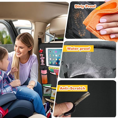 Backseat Organizer for Car, 2 PCS Seat Back Cover for Kids Toddlers with 10 Storage Pockets & 11″ Tablet Holder, Waterproof Back Seat Protector for Snacks Toys, Travel Accessories