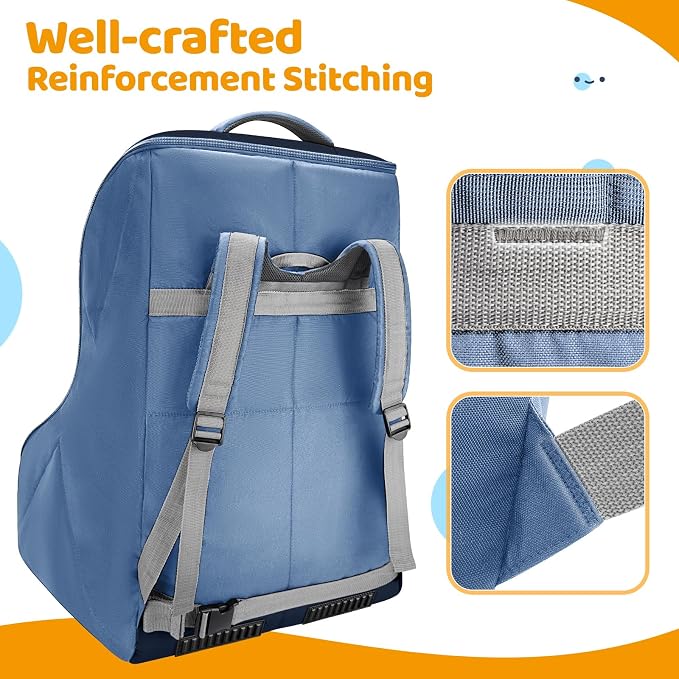 YOREPEK Carseat Travel Bag for Airplane, Heavy Duty Carseat Bags for Air Travel with Wear-Resistant Bottom, Adjustable Shoulder Straps, Padded Car Seat Travel Bag for Gate Check, Blue