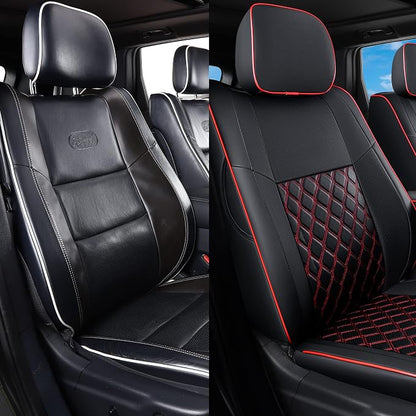 Huidasource Upgrade Grand Cherokee Seat Covers, Full Coverage Waterproof Leather Car Seat Covers, Custom Seat Cushion Protector Fit for Jeep Grand Cherokee 2011-2021 (Full Set/Black&Red)