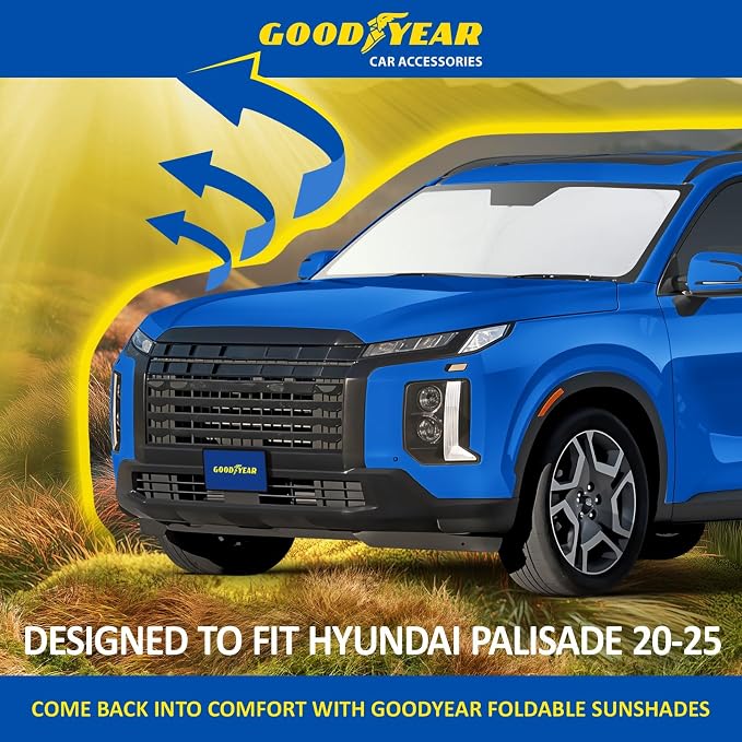 Goodyear Foldable Windshield Sunshade for Hyundai Palisade 2020-2025, Car Accessories, Sunshade Cover, Sun Shade Car Windshield, Window Sun Blocker - GY008213