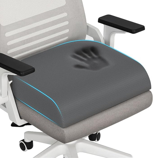 TranquilRelax Large Seat Cushion，Soft Foam Cushion for Long Sitting Hours on Office Chair, Home & Car, Non-Slip Chair Pad for Relieving Back & Sciatica & Hip & Coccyx Pain (Grey)