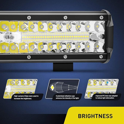 Nilight 12 Inch 300W LED Light Bar Triple Row Flood Spot Combo, Aluminum Housing, IP67 Waterproof, 30000LM, 2 Years Warranty
