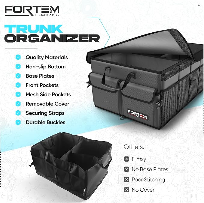 FORTEM Trunk Organizer For SUV Car Trunk Organizer, Foldable Storage, Car Accessories for Women Men, Collapsible Bag, 600D Oxford, Non Slip Bottom, Straps, Soft Cover (65L)