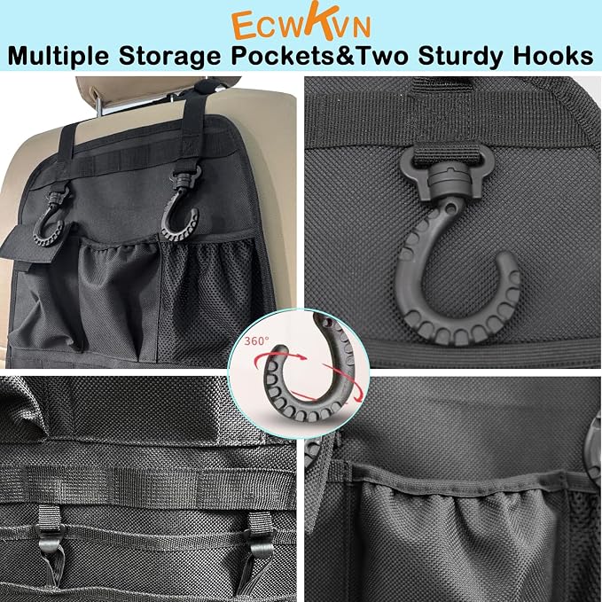 ECWKVN Car Seat Back Organizer, Heavy Duty Back Seat Organizer with Multiple Storage Pockets, Work Truck & SUV Seat Back Storage Bag for Tools, Tablet, Bottles & Essentials – Universal Fit