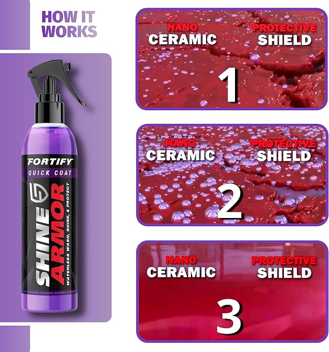 SHINE ARMOR Fortify Quick Coat High Performance Ceramic Coating, Car Wax Spray, Hydrophobic Top Coat Polish and Polymer Paint Sealant Protection for Vehicle Leather Seat, Tires, Bumpers, Rims Made in